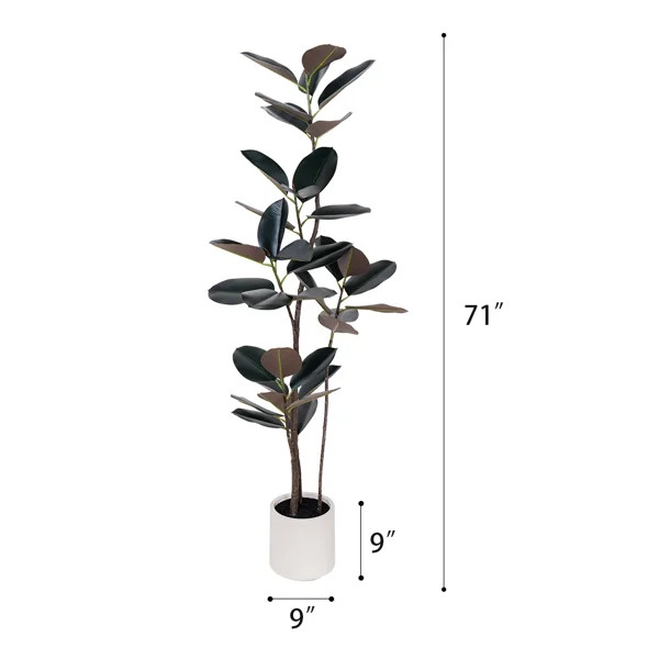 Marazi Faux Rubber Tree Oak Plant In Plastic Pot Indoor Outdoor Home Decoration | Wayfair North America