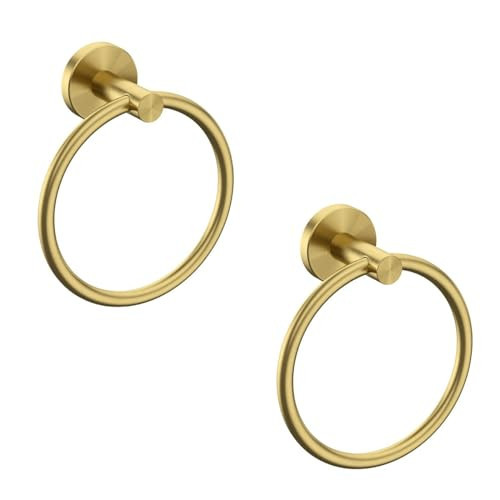 USHOWER 2 Pack Brushed Gold Towel Ring, Hand Towel Holder for Bathroom Wall Mounted, Durable 304 Stainless Steel, Modern Style | Amazon (US)
