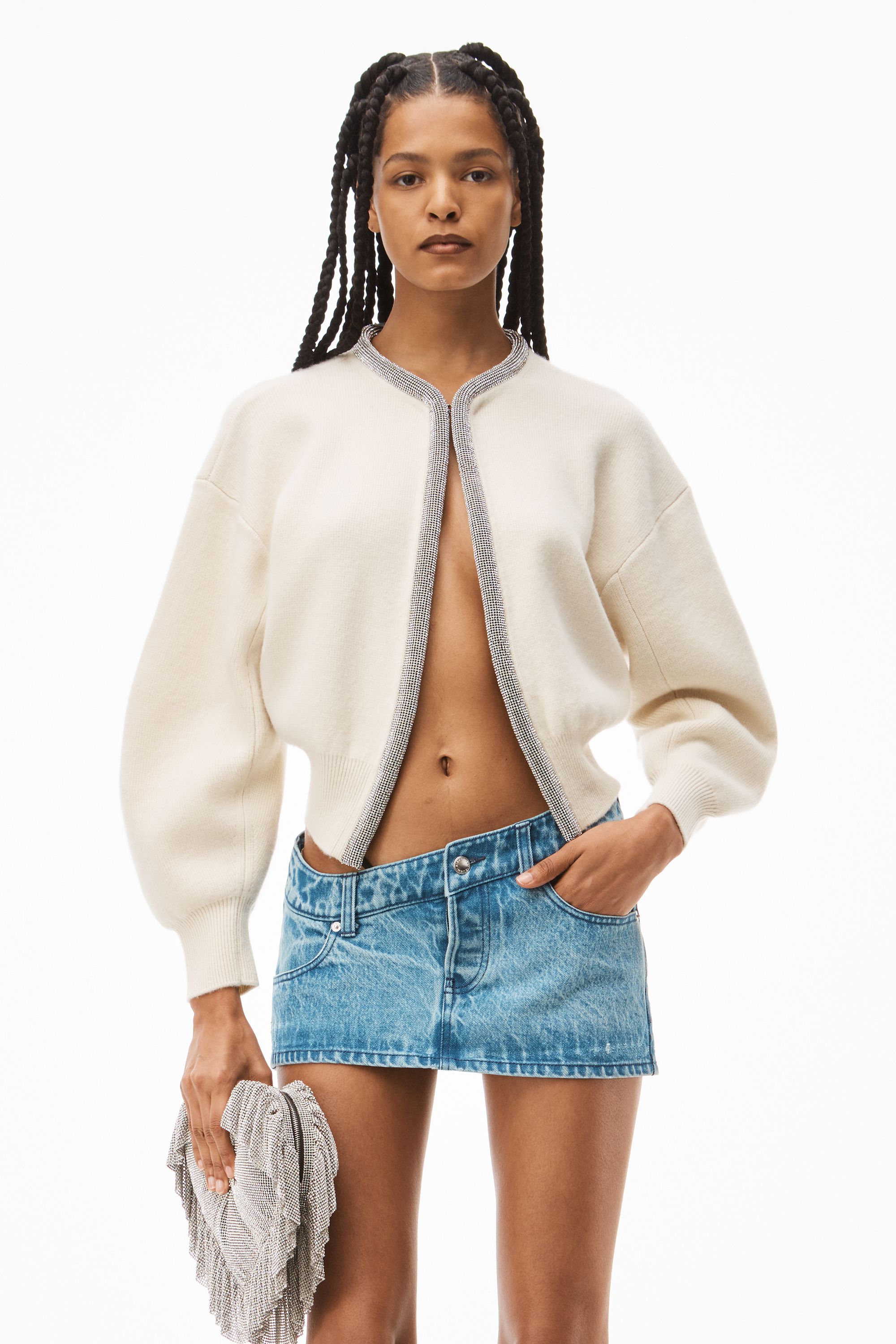 CROP CRYSTAL PLACKET CARDIGAN IN WOOL | Alexander Wang