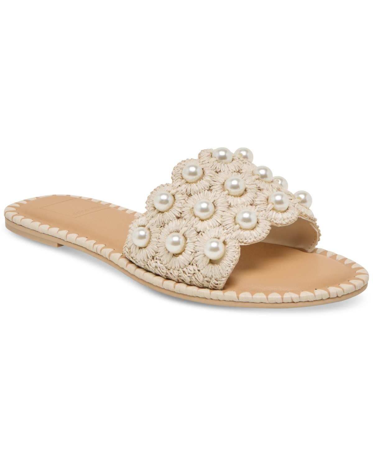 Dolce Vita Women's Harlyn Pearl Woven Raffia Slide Flat Sandals - Vanilla Raffia | Macy's