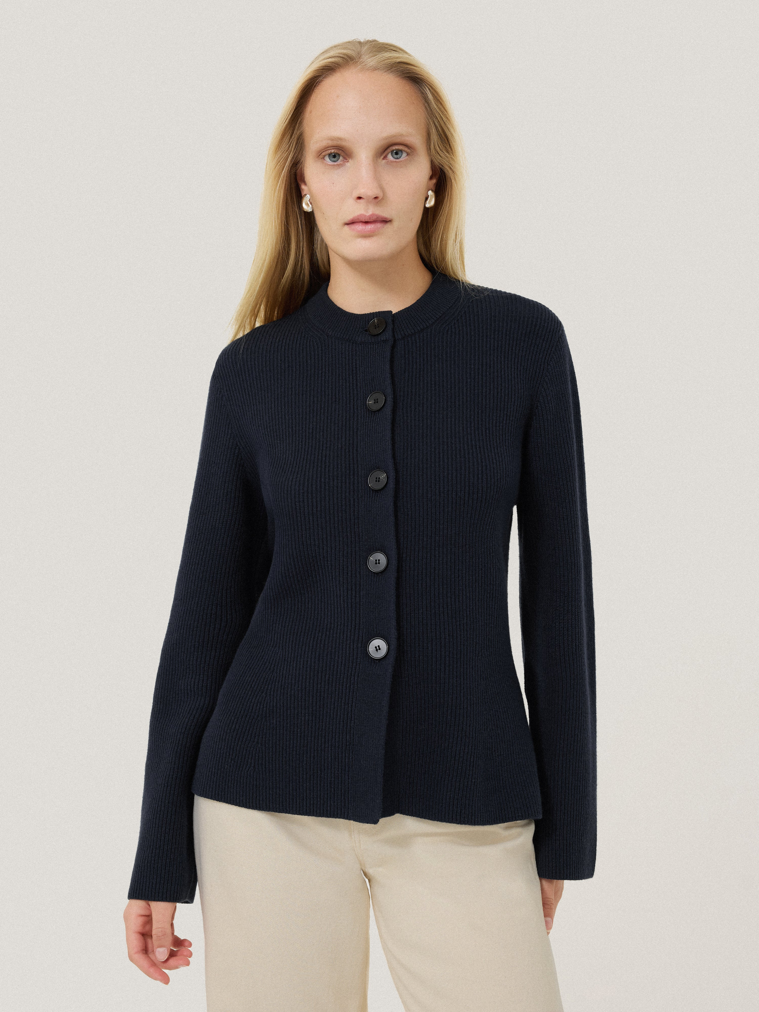 Cotton Blend Knit Cardigan | Navy | Jigsaw (UK)