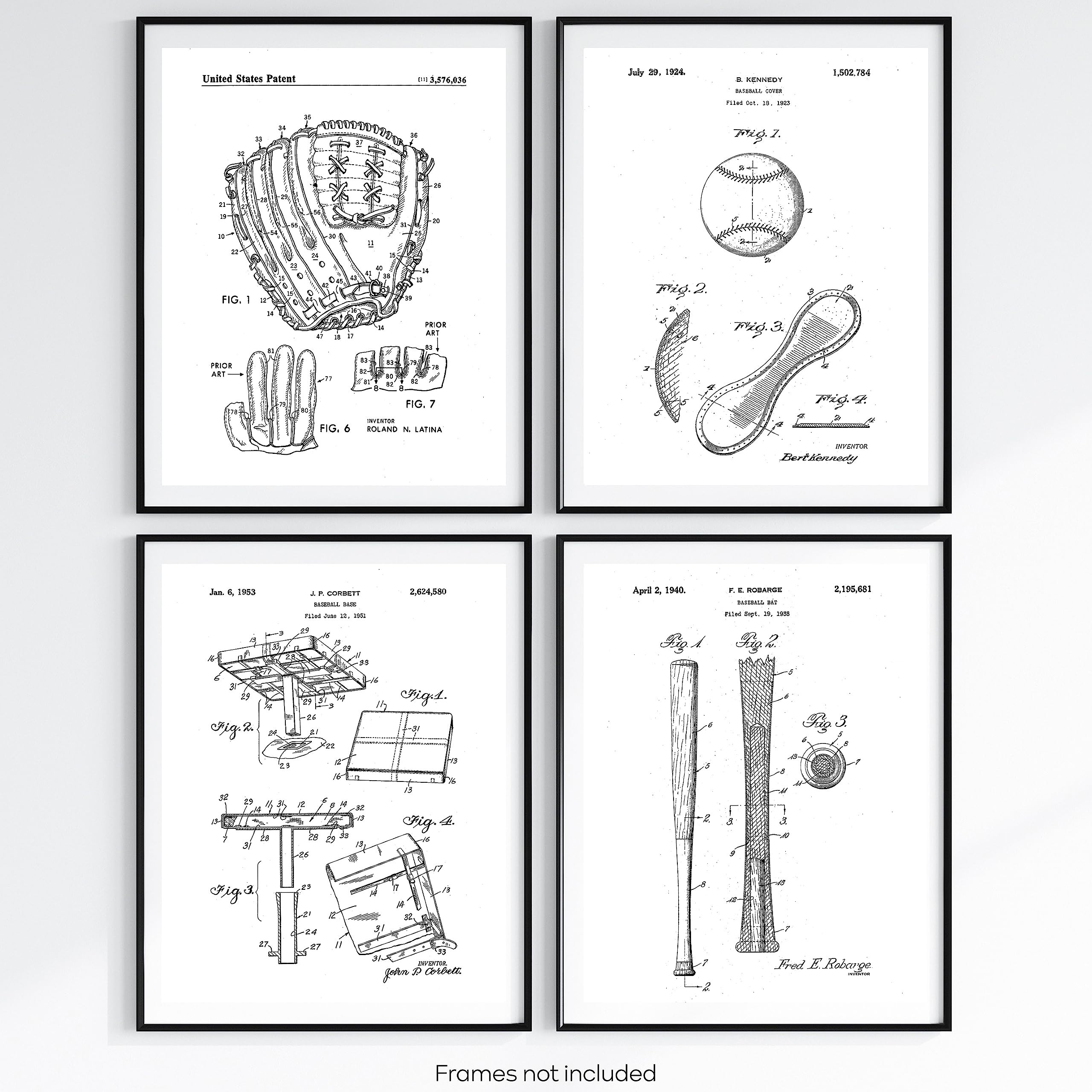 Vintage Baseball Patent Posters, Large Size (11x14) Set Of 4, Baseball Wall Decor, Black And White Baseball Posters, Baseball Room Decor For Boys, Black And White Baseball Pictures, Unframed | Amazon (US)