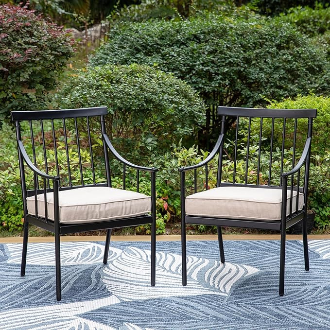 Sophia & William Metal Outdoor Dining Chairs with Seat Cushion, Black Patio Chairs Set of 2, Pati... | Amazon (US)