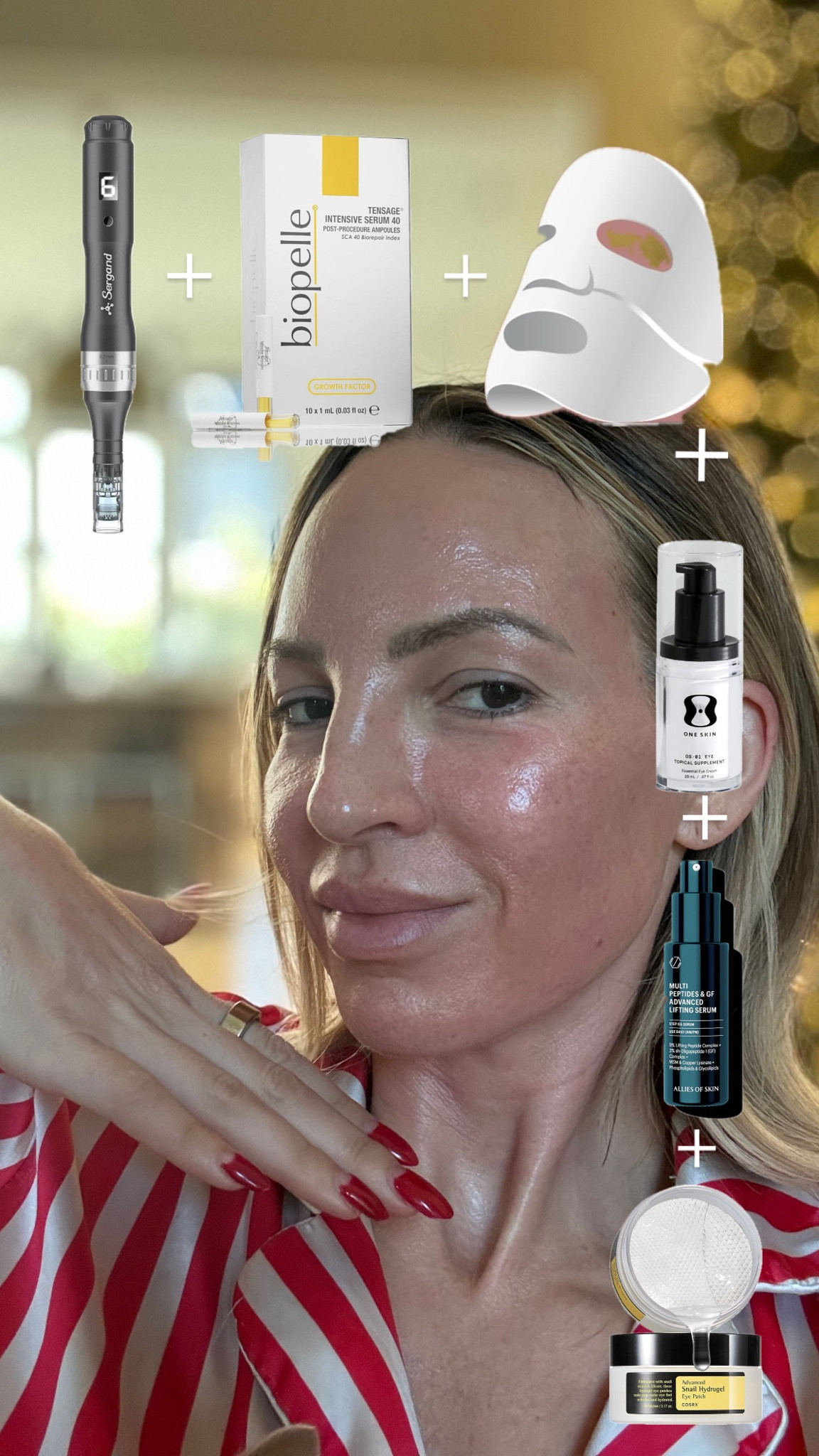 How I microneedle my face at home. First I make sure my face is really clean and I take a cotton ball with alcohol on it and rub it all over my face to get all the dirt off. I spray a bunch of rosewater and slather my face with the cosrx snail muicen so it glides easily and I get all that goodness into my skin. And then I microneedle with the skin pen. After that, I apply the biopelle serum and let that dry. Then I put the sheet mask on and I sleep with that overnight. For the other areas of my body that I microneedled like my stomach, my hands and my neck, I will apply the OneSkin eye cream because it has the highest concentration of the OS-01 peptide. In the morning I wash my face as usual, but I skip the vitamin C because it can be irritating to damaged skin. But I will apply my allies of skin serum and the cos eye patches.

#LTKBeauty #LTKOver40 #LTKSaleAlert