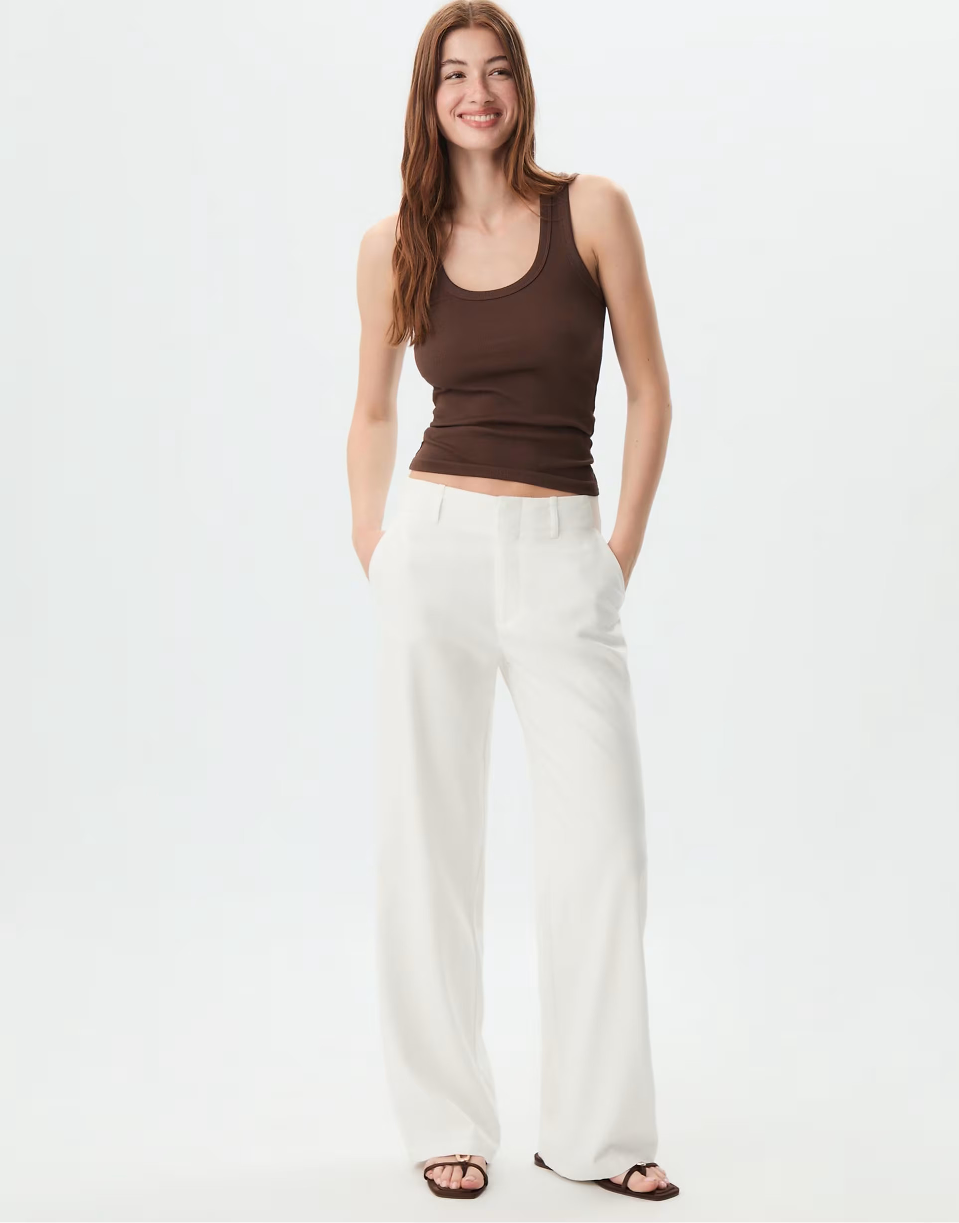Stradivarius linen blend straight leg trousers in ecru | ASOS | ASOS (Global)