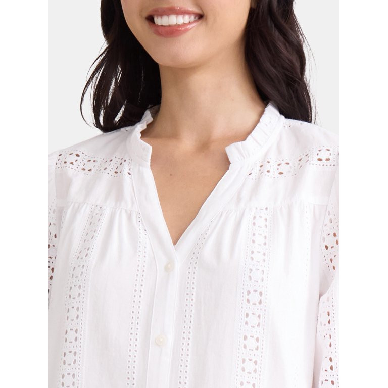 Time and Tru Women's Eyelet Embroidered Peasant Blouse, Sizes XS-XXXL | Walmart (US)
