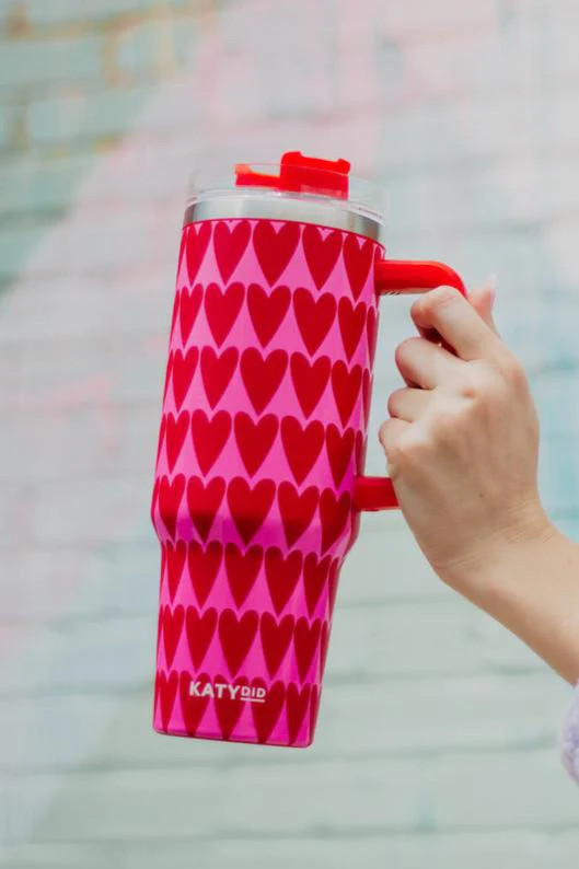 Girly Red Hearts Pattern Drink Tumbler | Katydid.com