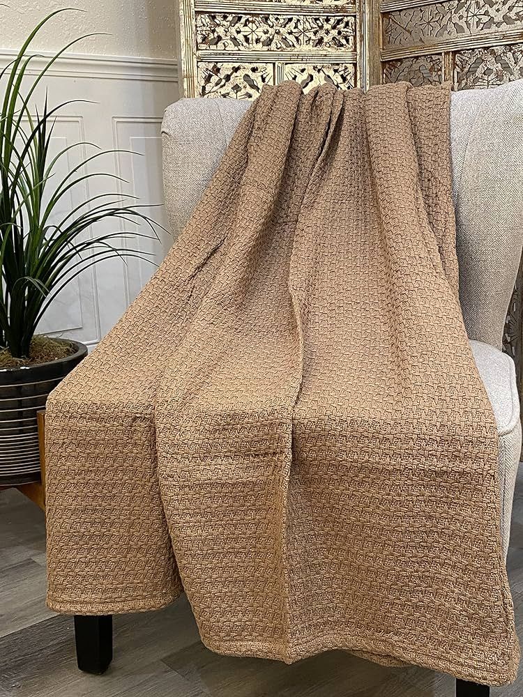 Throw Blanket - Highgrove - Laguna - Taupe - 50" x 60" - 100% Cotton - Knitted - Waffle Weave Des... | Amazon (US)