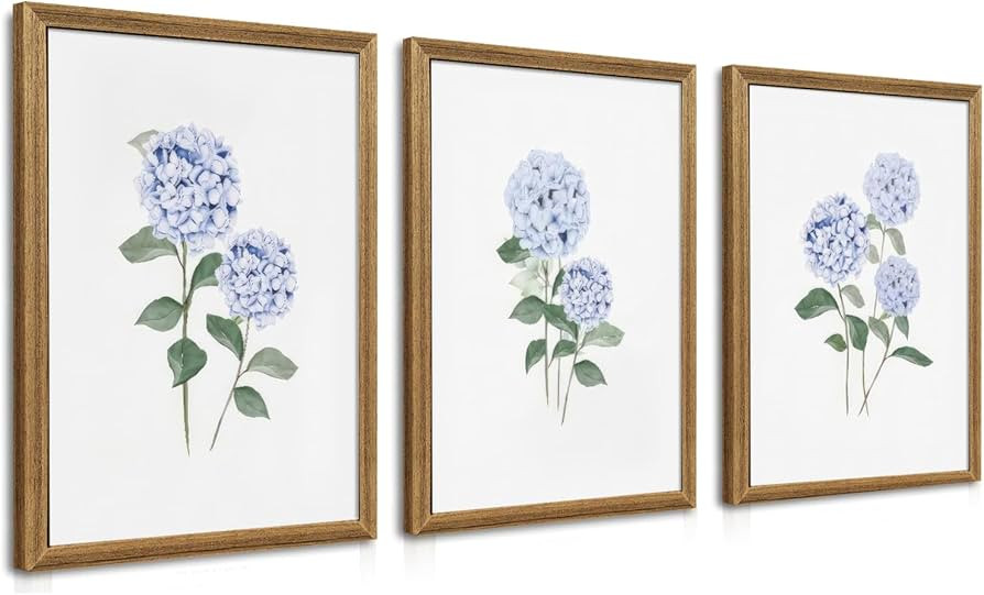 WRFON Hydrangea Wall Art, Blue Floral Wall Decor, Blue Watercolor Botanical Poster Wall Decor, Mo... | Amazon (US)