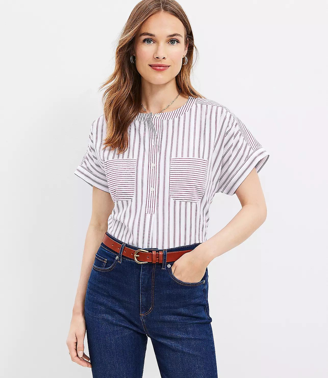 Striped Dolman Henley Everyday Shirt | LOFT