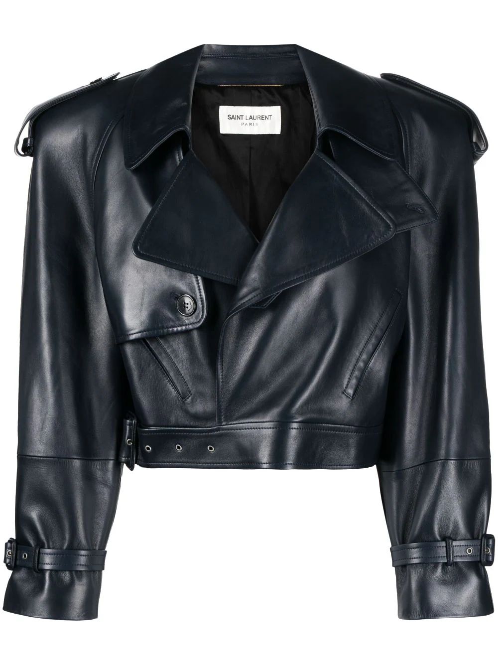 Saint Laurent Cropped Leather Jacket - Farfetch | Farfetch Global