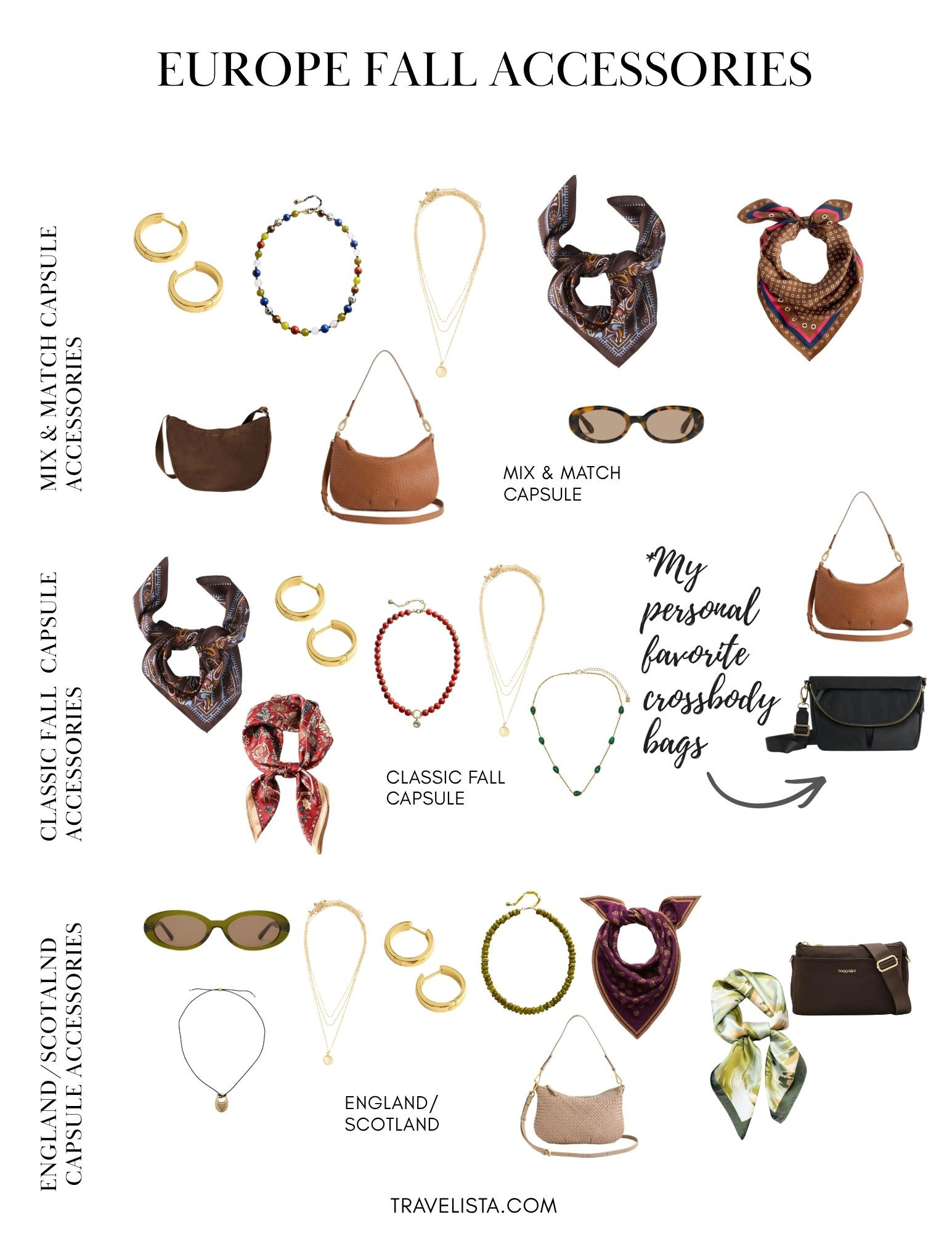 FALL EUROPE ACCESSORIES 🍂

Scarves, bags, jewelry and finishing pieces for a fall Europe carry-on wardrobe, including the accessories featured in my Fall Europe Carry-On Packing Guide plus additional options.

Accessories are one of my favorite ways to make a small travel wardrobe feel more interesting. A silk scarf, textured bag or a little jewelry can bring in color, pattern and a sense of the destination without taking up much room in your carry-on.

Shop the fall travel accessories here. 

 #LTKOver40 #LTKTravel