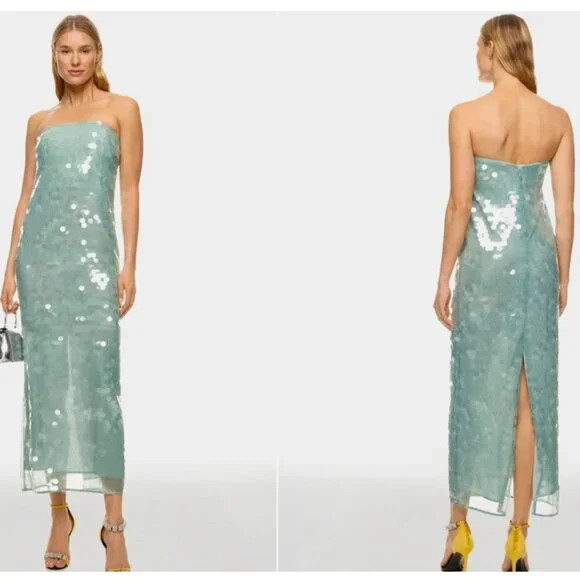 Staud Casey Dress Strapless Sequined Maxi Prom Formal Cocktail Mist Size 2 | Poshmark