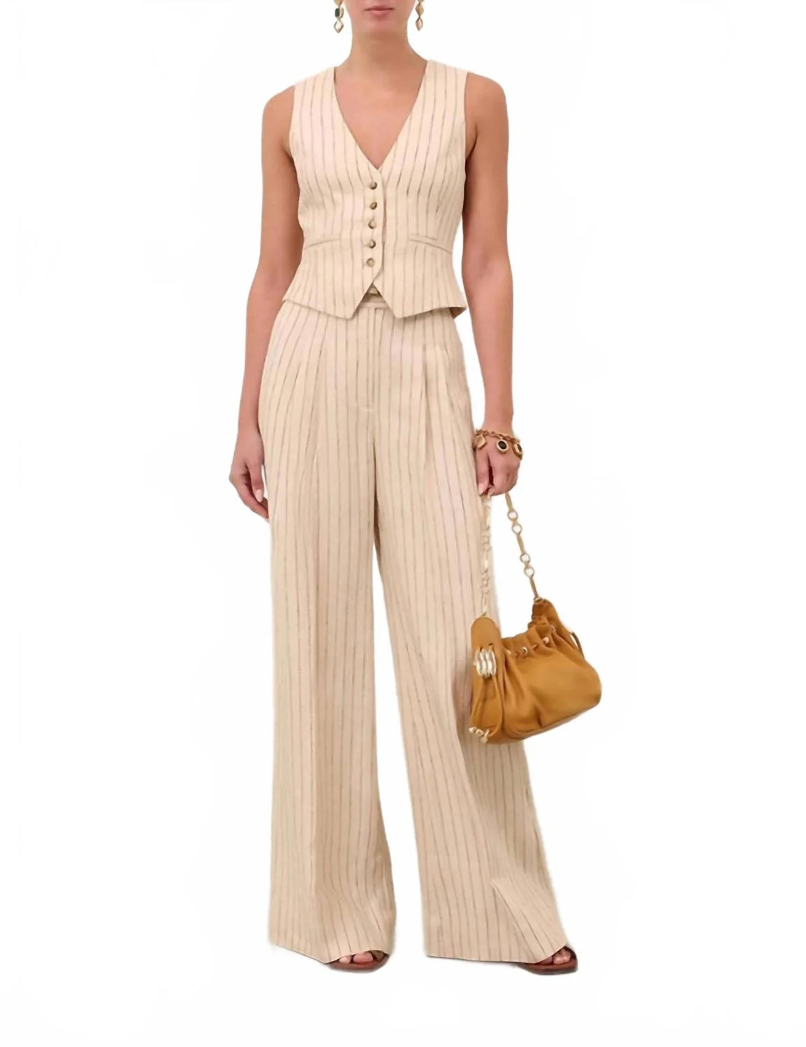Rebellion Pinstripe Waistcoat In Cream Stripe | Shop Simon
