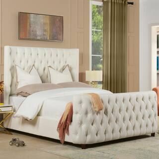Antique White Queen Brooklyn Tufted Headboard Bed | The Home Depot