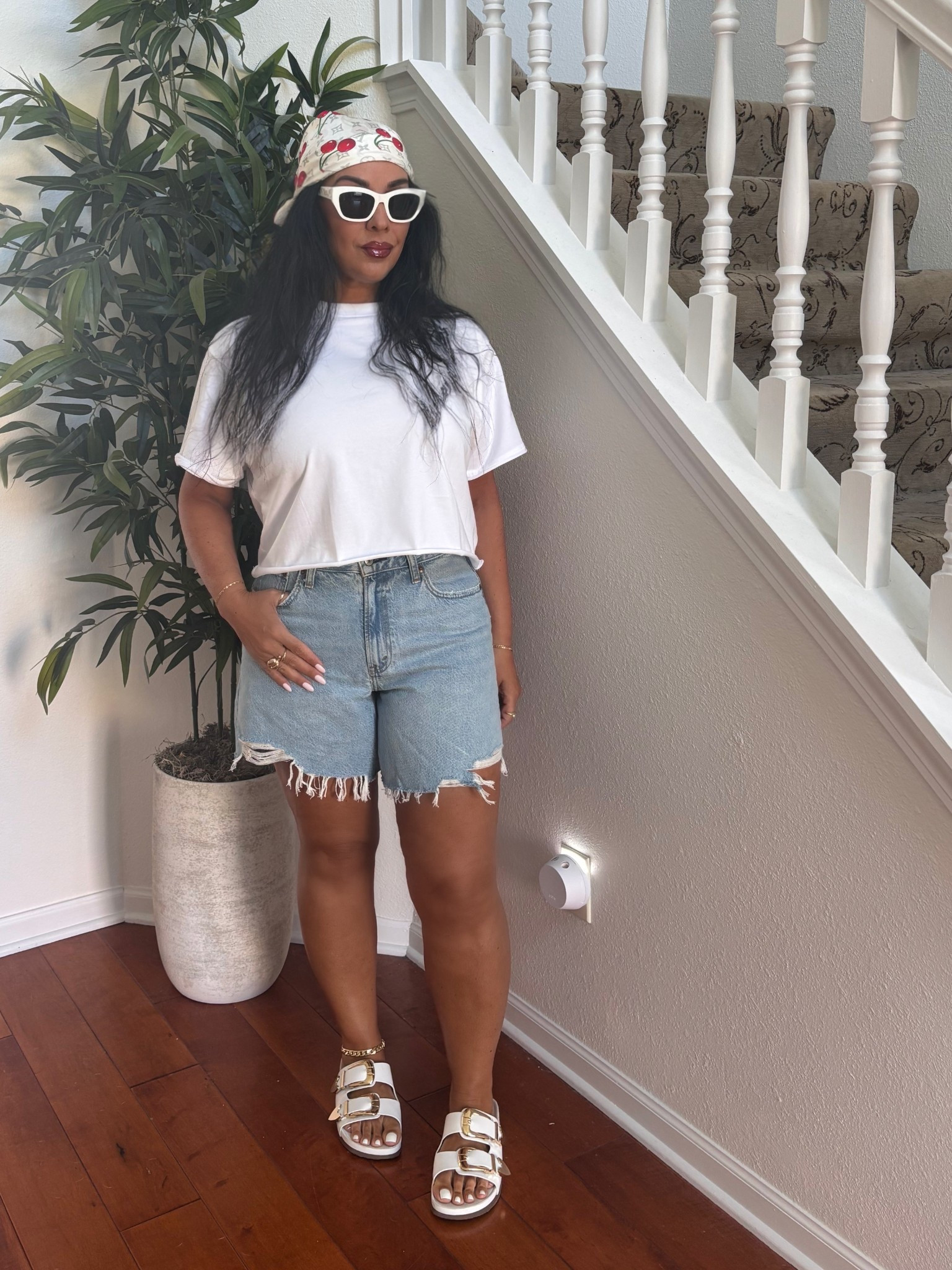 Weekend Staples 🍒 

Some of my favorite pieces! I have this tee in several colors. For reference I am 5’2” wearing size 28 shorts and Large tee. These are my most comfy sandals from Amazon 🤍 Scarf Louis Vuitton, Glasses Dior. Linked exact pieces and also some great affordable options.


#sandals #shorts #summerr

#LTKActive #LTKStyleTip #LTKShoeCrush