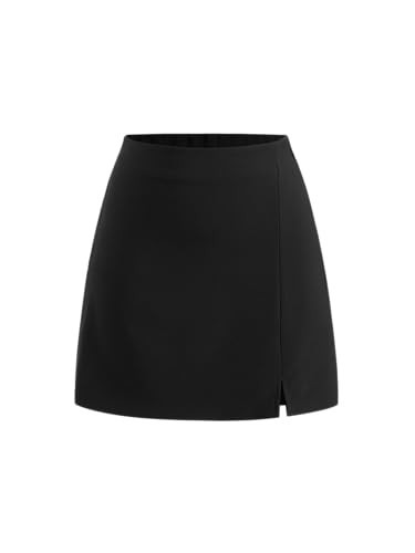 CIDER Mini Skirt for Women Trendy High Waist Slit Hem Black | Amazon (US)