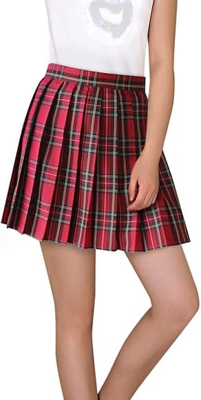 yunfchai Women's Plaid Skirt Mini Pleated Skater Tennis Skirt | Amazon (US)