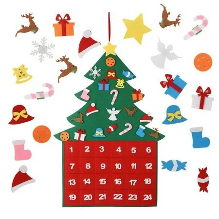 Felt Christmas Tree Fabric Advent Calendar, 24 Days Countdown to Xmas DIY Decorations Wall Door Hang | Walmart (US)