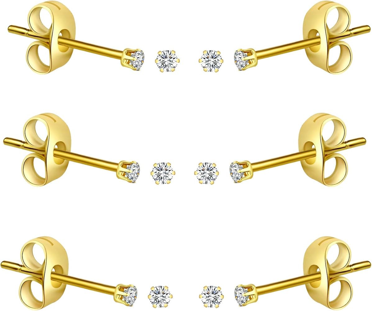 10 Pairs Tiny Womens Surgical Stainless Steel Clear Cubic Zirconia Stud Earrings, Hypoallergenic ... | Amazon (US)