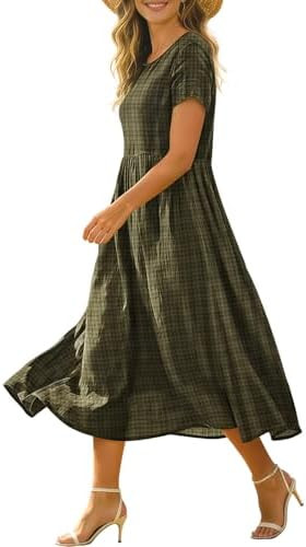 Women's Summer Casual Loose Dresses Boho Floral Midi Dress for Women Beach Vacation with Pockets ... | Amazon (US)