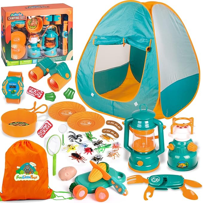 FUN LITTLE TOYS Kids Camping Set with Pop Up Play Tent Camping Toys with Battery Lantern and Draw... | Amazon (US)