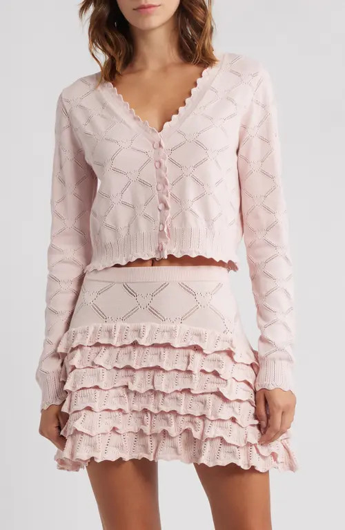 LoveShackFancy Petra Crop Cardigan in Velour Pink at Nordstrom, Size Large | Nordstrom
