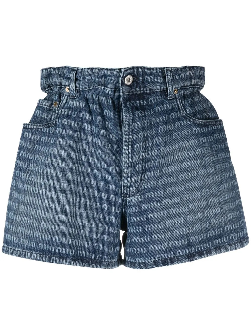 Miu Miu monogram-print Mini Denim Jeans - Farfetch | Farfetch Global