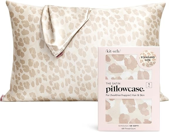 Kitsch Satin Pillowcase with Zipper for Hair & Skin, Softer Than Silk Pillow Cases Queen, Wrinkle... | Amazon (US)