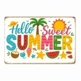 2D Flat Hello Sweet Summer Tin Sign Rustic Vintage Welcome Plaque Hanging Wall Decor for Indoor O... | Walmart (US)