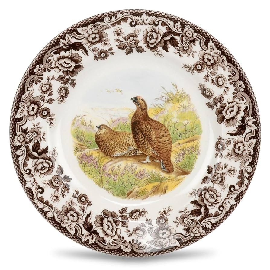Spode Woodland Red Grouse Salad Plate - 8" Fine Earthenware, British Flowers Border, Rustic Game ... | Amazon (US)
