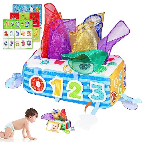 VPOJOY Baby Tissue Box Toy, Soft Montessori Tissue Box Baby Toys 6 to 12 Months, High Contrast Crinkle Paper Sensory Silk Scarves Toys for 1 Year Old Boys Girls Kids Early Learning Gifts | Amazon (US)