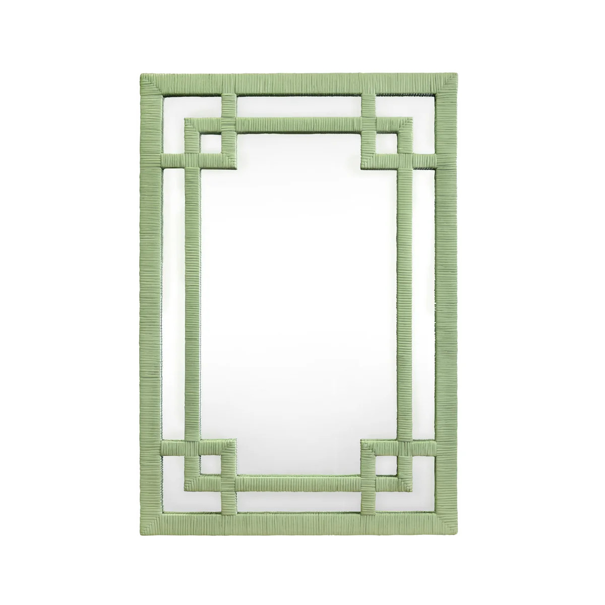 Worlds Away Greek Key Design Mirror In Wrapped Rattan In Sage Green | DecoratorsBest