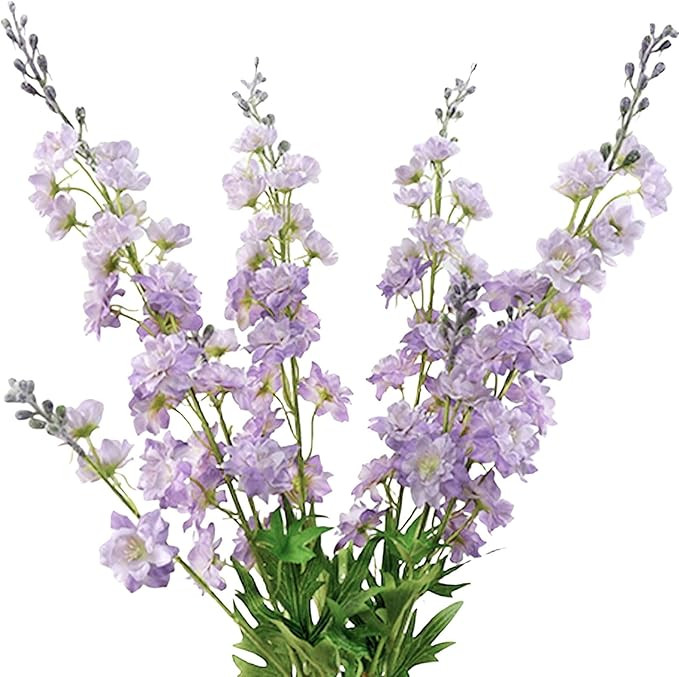 Purple Delphinium Artificial Flower Long Stem 4pcs 33.5in Fake Larkspur Faux Look Real Silk Plant... | Amazon (US)
