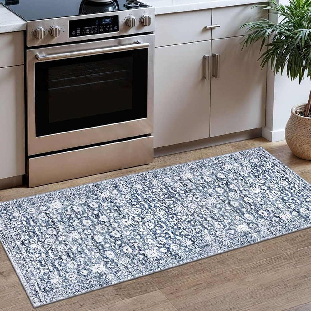 Vintage Floral 2x5 Runner Rug, Light Blue White Washable Kitchen Runner Rug Non-Slip Hallway Rug ... | Amazon (US)