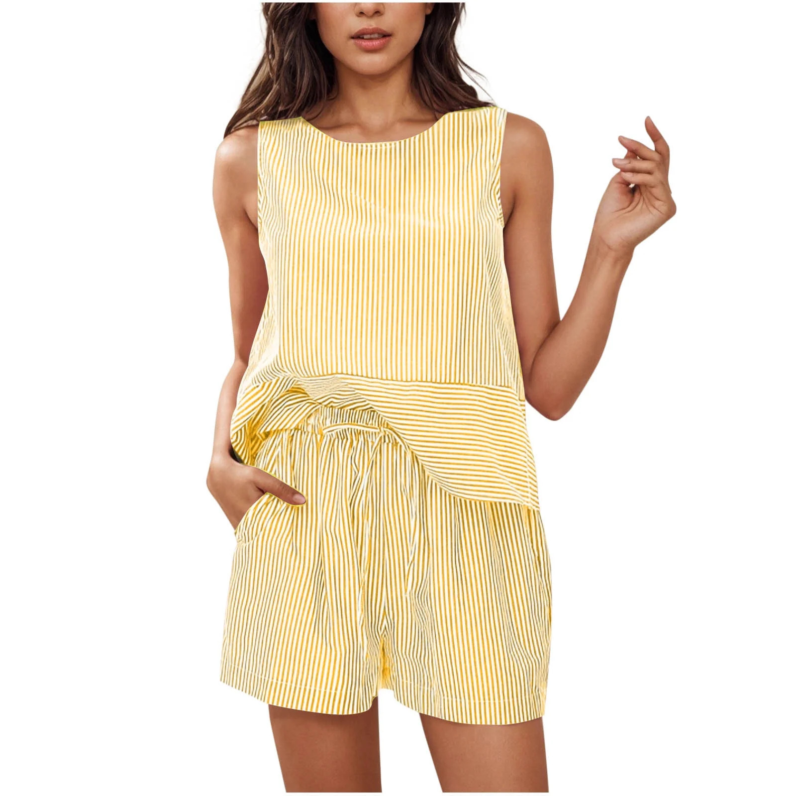 UPPADA Womens 2 Piece Outfits Sleeveless Tank Tops and Shorts Casual Summer Two Piece Lounge Set ... | Walmart (US)