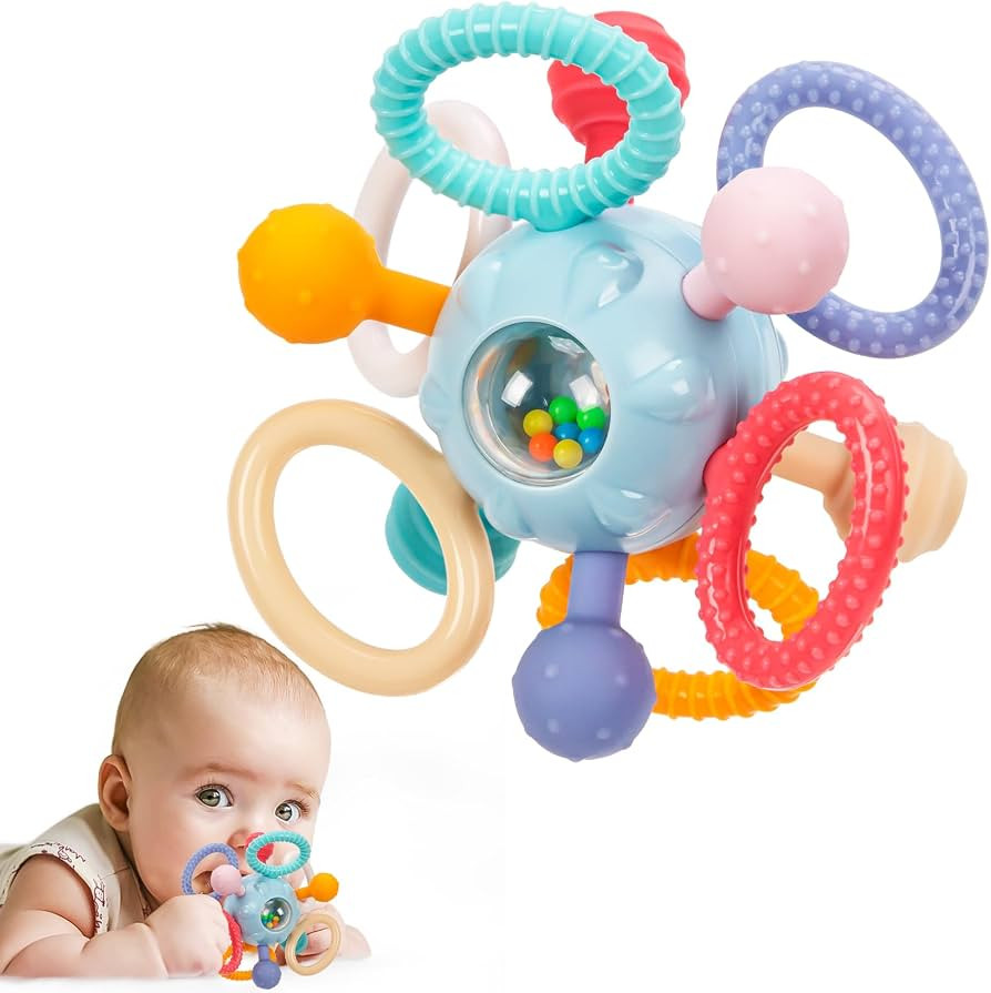 Baby Montessori Sensory Teething Toy 0-6 6-12 Months, Teether Ball & Rattle | Amazon (US)