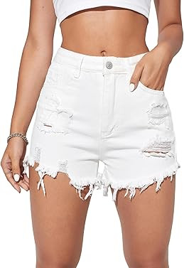WDIRARA Women's High Waisted Raw Hem Distressed Ripped Casual Denim Shorts | Amazon (US)