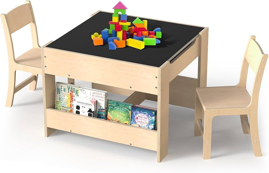 bbgroundgrm 4-in-1 Kids Wooden Activity Desk & Chair Set – Birch Plywood Table with Reversible ... | Amazon (US)