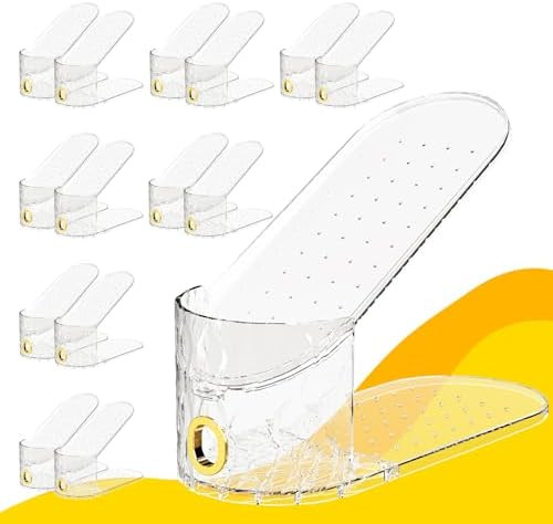 Shoe Slots Organizer, Adjustable 15 Pack Shoe Stacker for Closet Storage, Clear Double Layer Spac... | Amazon (US)