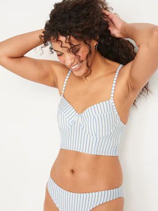 Striped Seersucker Underwire Longline Bikini Swim Top for Women | Old Navy (US)