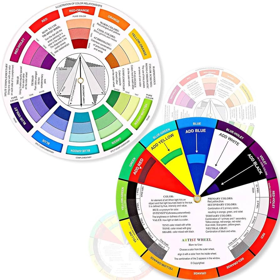 Outus 2 Pcs Color Wheel, Paint Mixing Learning Guide Art Teaching Tool Color Wheels for Makeup Bl... | Amazon (US)