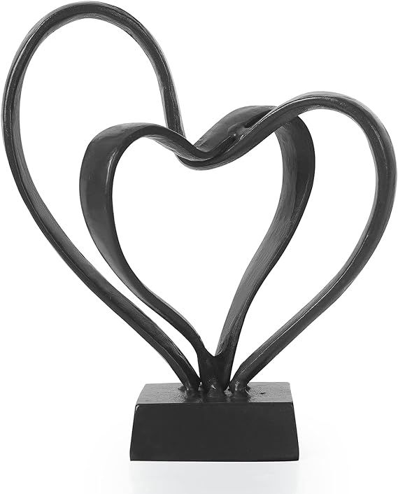 DreamsEden Modern Heart Statue Romantic Two Hearts Sculpture Cast Iron Couple Interlock Double He... | Amazon (US)