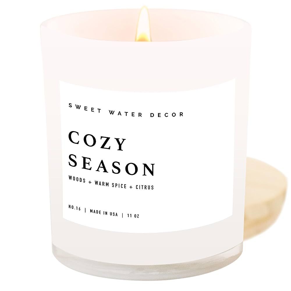Sweet Water Decor Cozy Season Soy Candle | Woods, Warm Spice, and Citrus Fall Scented Candles for... | Amazon (US)