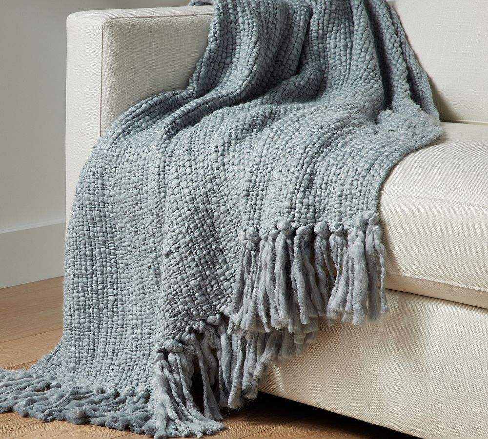 Textured Basketweave Knit Throw | Pottery Barn (US)