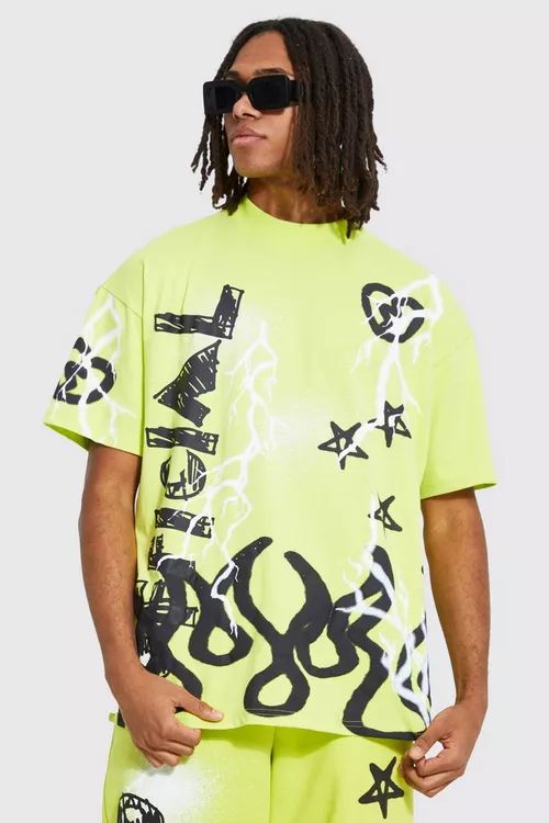 Oversized Graffiti Extended Neck T-shirt | Boohoo.com (US & CA)