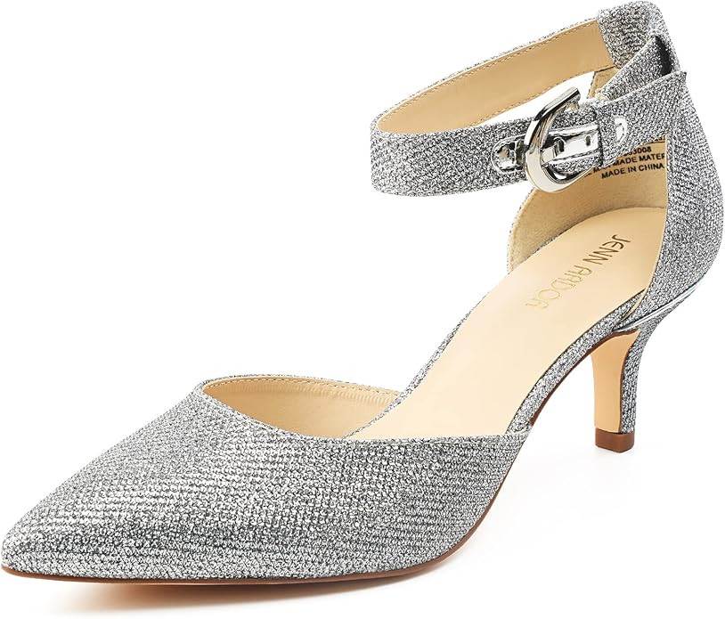 JENN ARDOR Women's Kitten Heel Pumps Ladies Closed Pointed Toe D'Orsay Ankle Strap Dress Stiletto | Amazon (US)