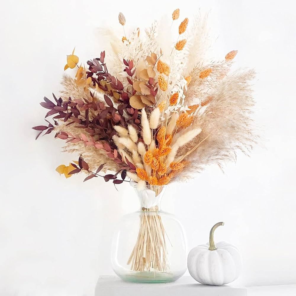 HUMINBO Fall Decor Autumn Decorations for Home Boho Flowers Orange Pampas Grass Fluffy Dried Flow... | Amazon (US)