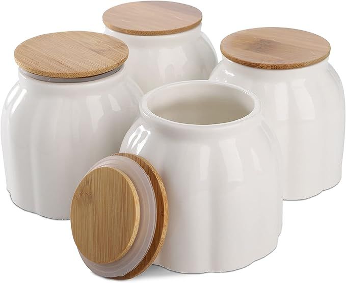 DEAYOU 4 Pack Porcelain Food Storage Jar, Ceramic Kitchen Canister with Airtight Bamboo Lid, Whit... | Amazon (US)