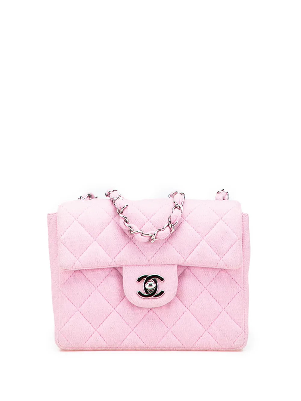 CHANEL Pre-Owned 2000-2002 Mini Square Classic Jersey Single Flap Crossbody Bag | Pink | FARFETCH... | Farfetch Global